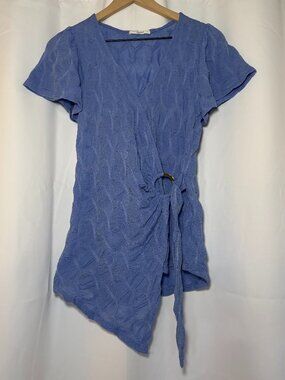 Beacon Apparel Jai Ring Detail Knit Top Womens M Cornflower Blue Asymmetrical EC